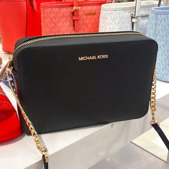 Michael Kors Jet Set Item Large EW Crossbody Leather Black - Picture 1 of 16
